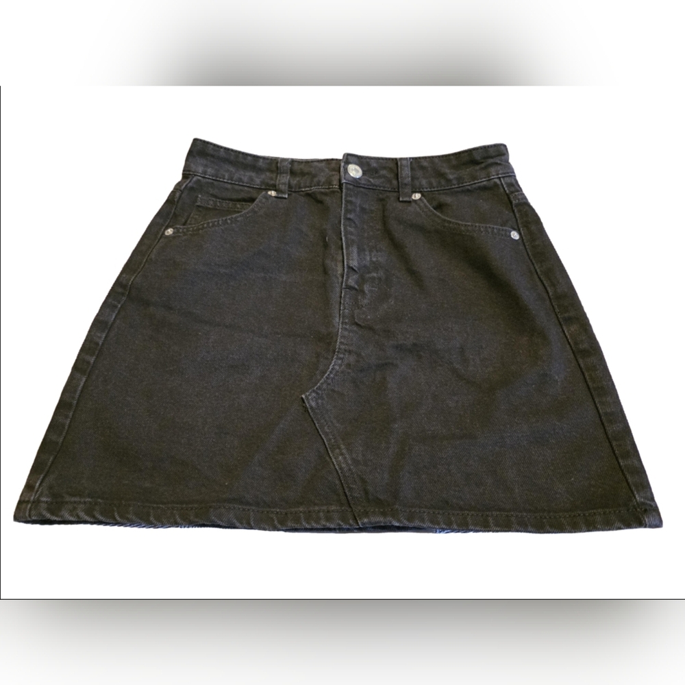 Topshop Black Denim Jean Mini Skirt Size 4 EUC